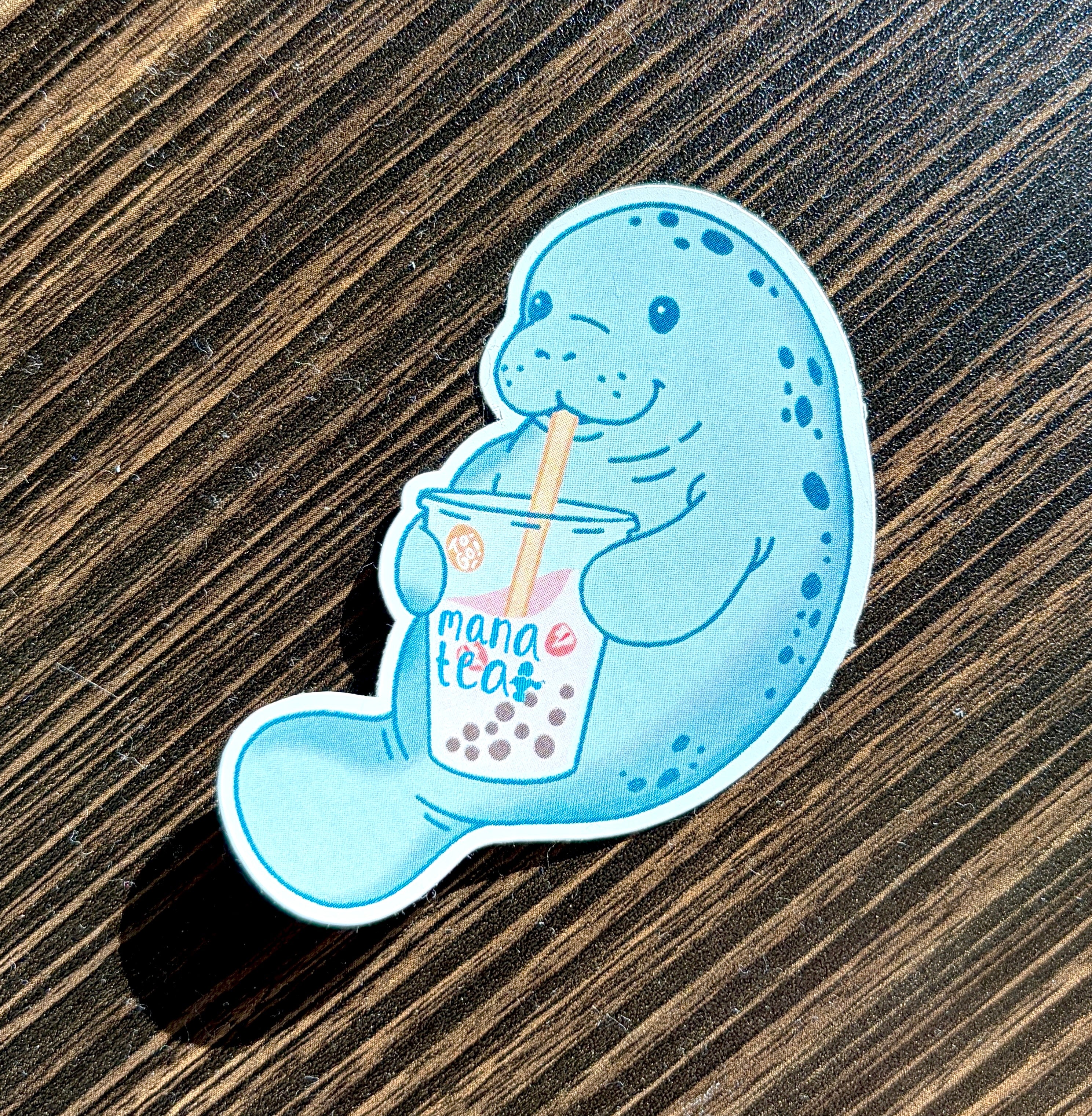 manatee with boba sticker x3