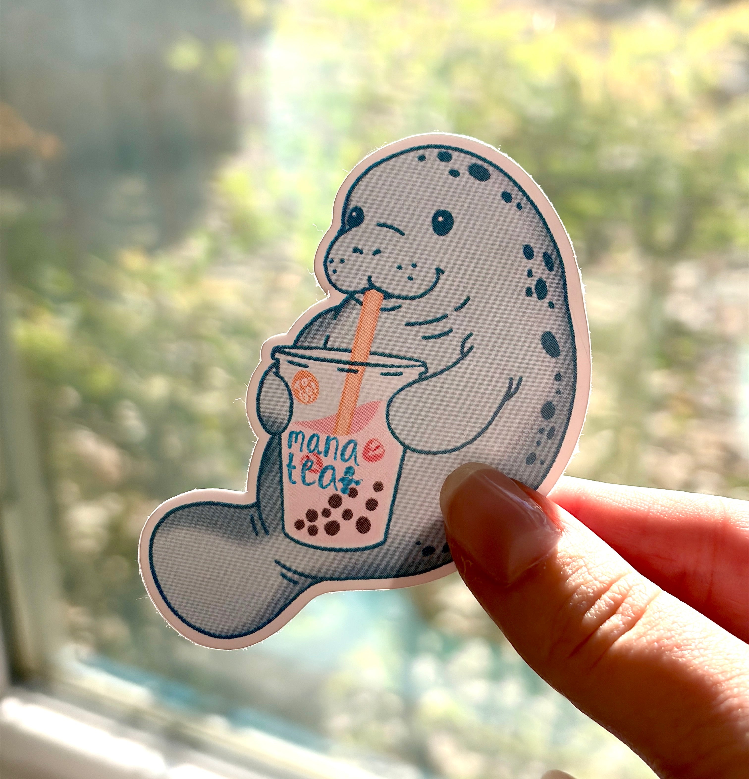 manatee with boba sticker x3