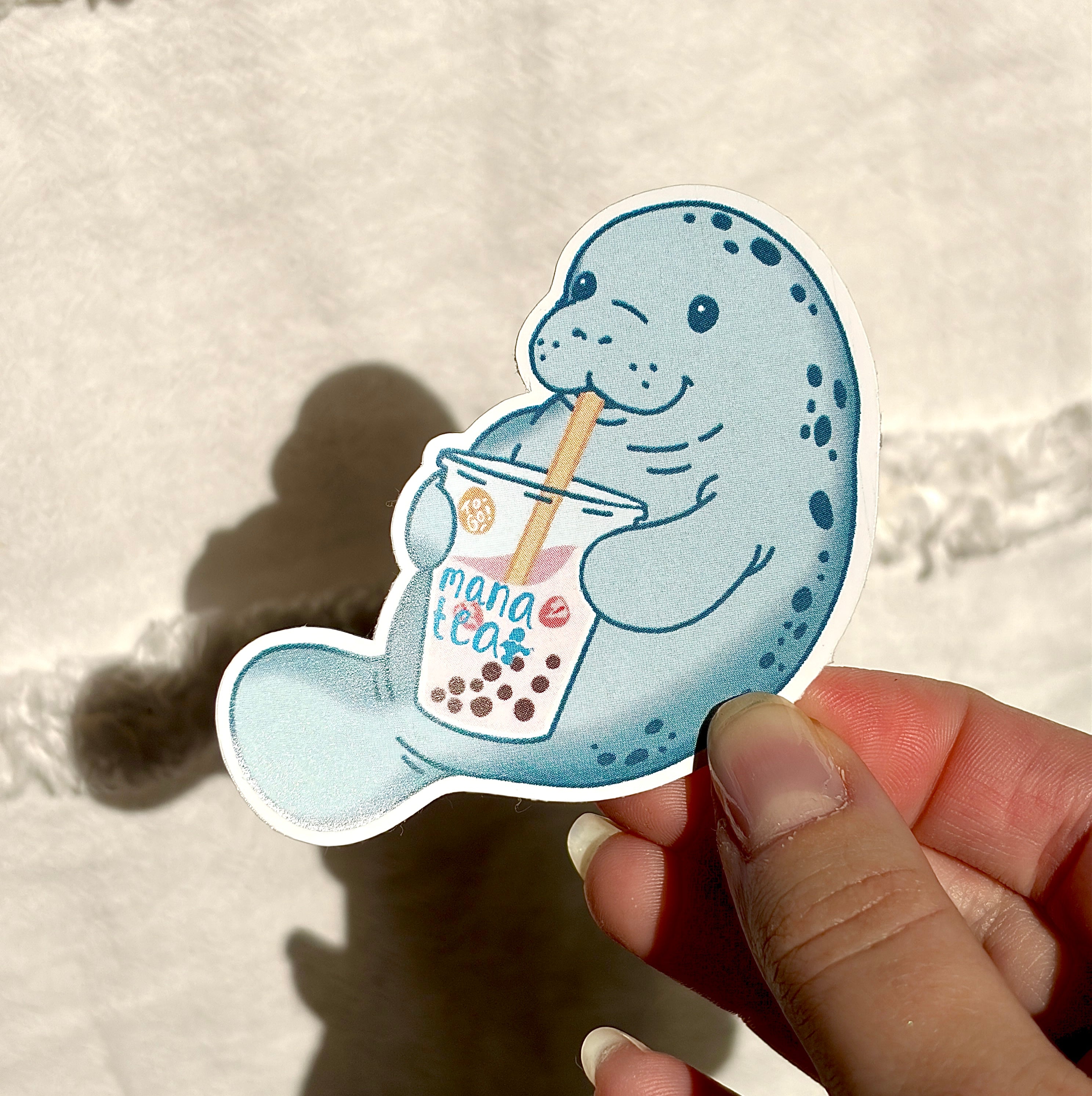 manatee with boba sticker x3