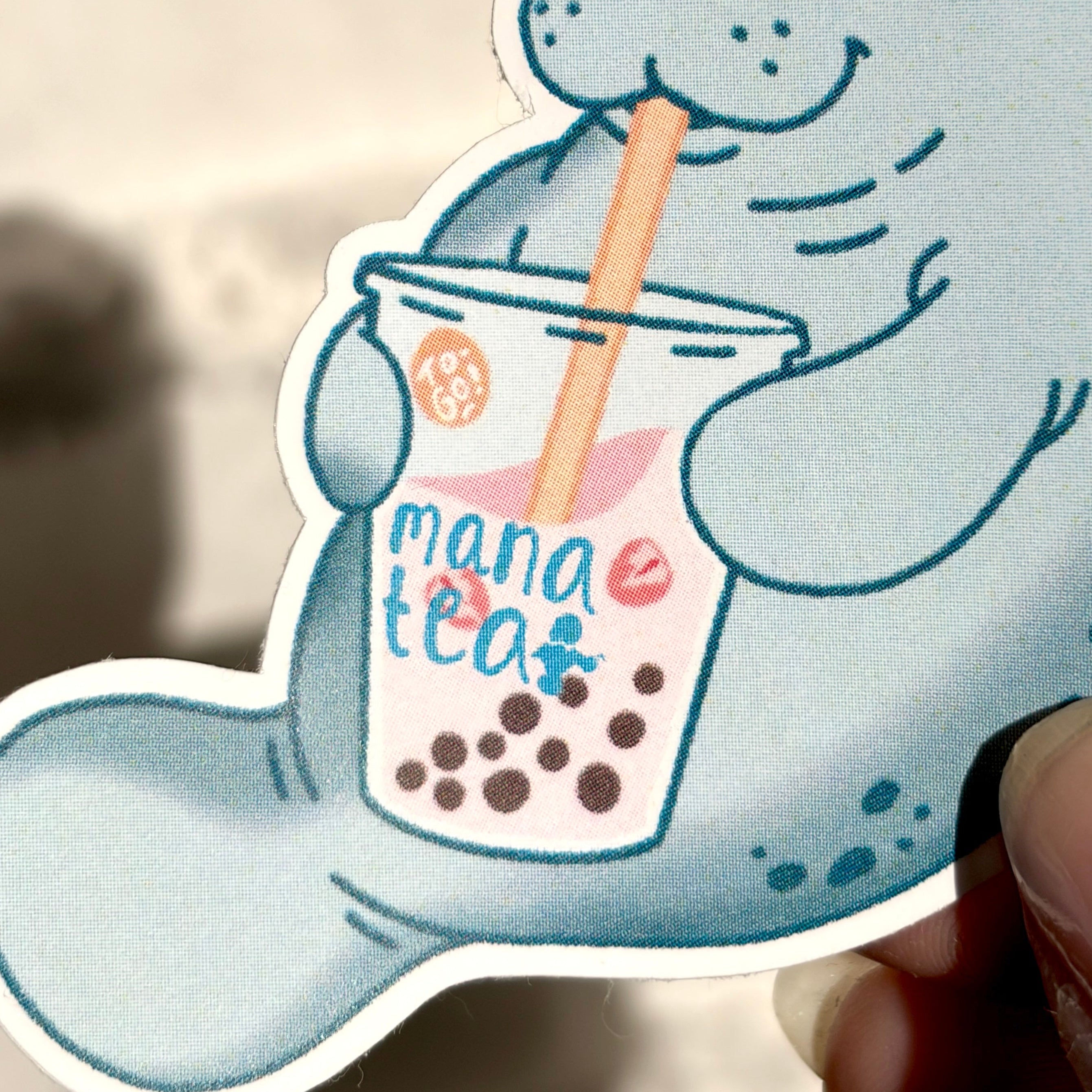 manatee with boba sticker x3