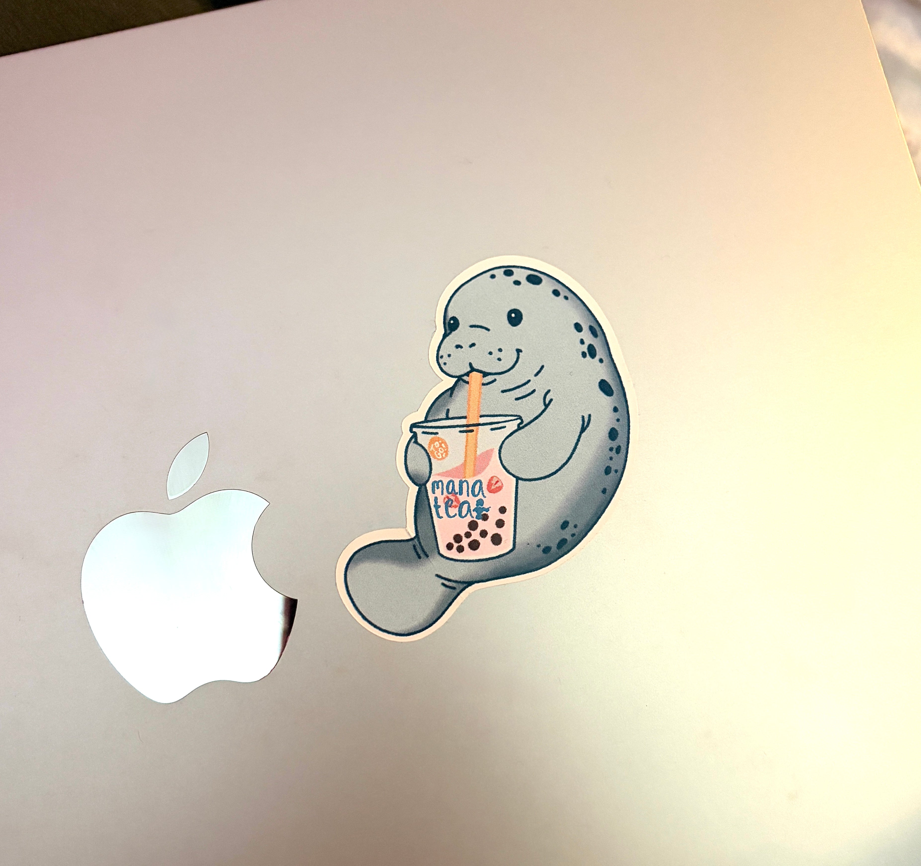 manatee with boba sticker x3