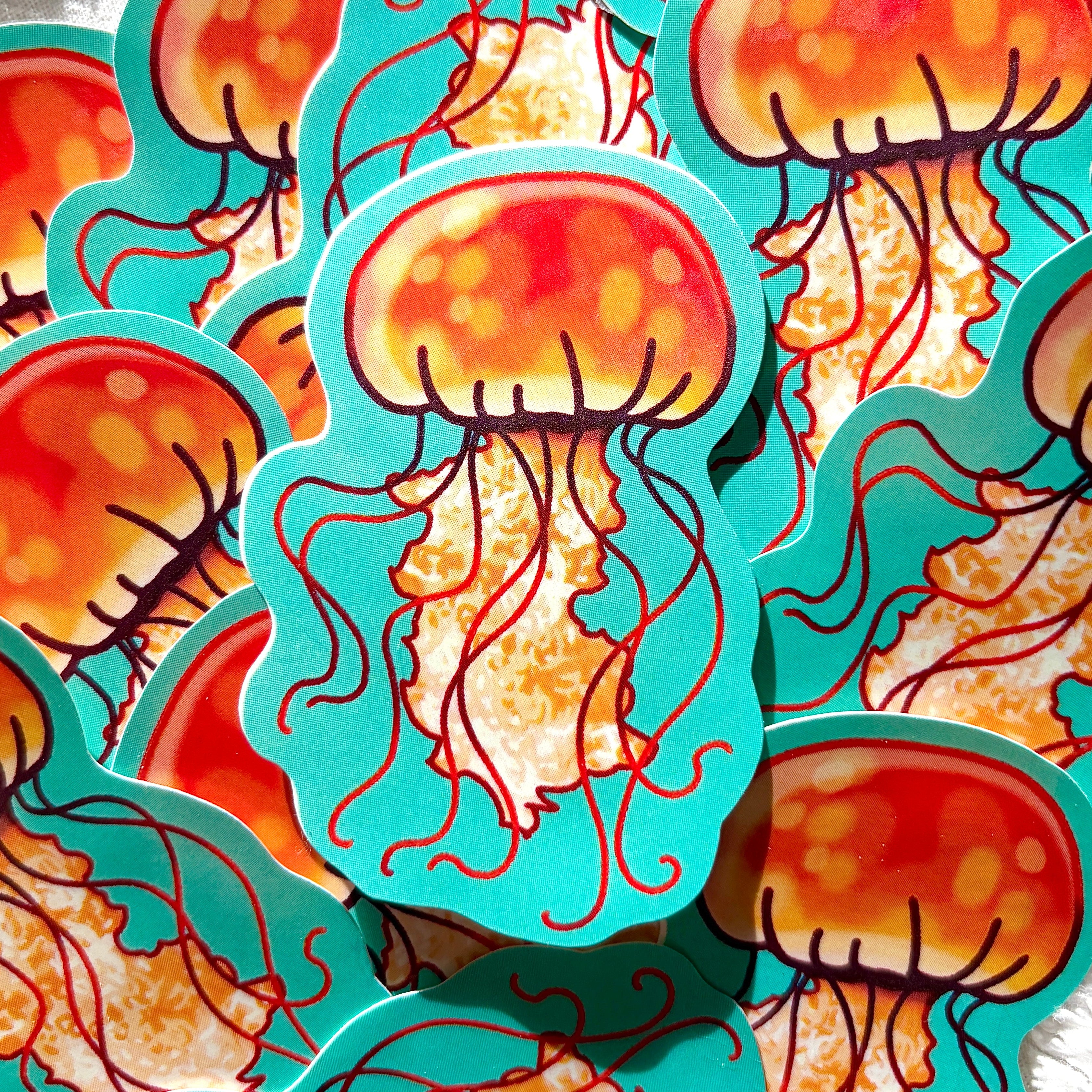 orange jellyfish sticker x3